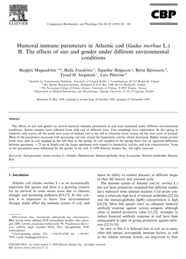 Humoral Immune Parameters in Atlantic Cod (Gadus Morhua L.) II