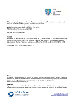 Human Resource Management Journal : a Look to the Past, Present, and Future of the Journal and HRM Scholarship