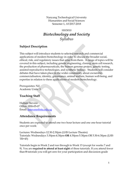 Biotechnology and Society Syllabus