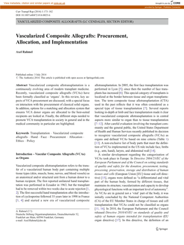 Vascularized Composite Allografts (Lc Cendales, Section Editor)