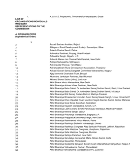 List of Organisations/Individuals Who Sent Representations to the Commission