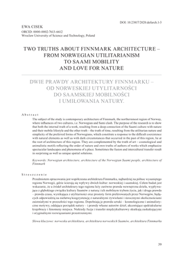 Two Truths About Finnmark Architecture – from Norwegian Utilitarianism to Saami Mobility and Love for Nature