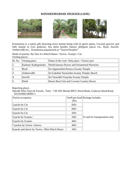 KONASEEMA ROAD PACKAGE (1 DAY) Konaseema Is a Nature Gift