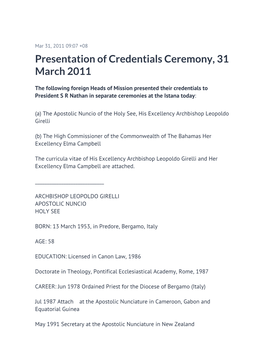 Presentation of Credentials Ceremony, 31 March 2011
