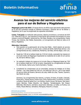 Boletín Informativo – Trabajos En El Sur De Bolívar (Junio 4)