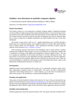 New Directions in Symbolic Computer Algebra 3.5 Year Doctoral Research Student Position Leading to a Phd in Maths Supervisor: Dr