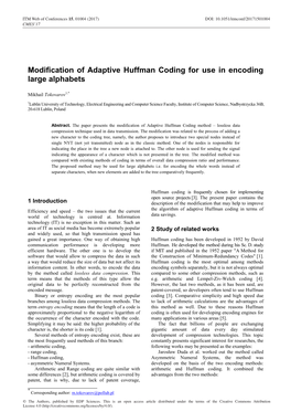 Modification of Adaptive Huffman Coding for Use in Encoding Large Alphabets