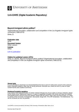 Beyond Immigrant Ethnic Politics? Organizational Innovation, Collaboration and Competition in the Los Angeles Immigrant Rights Movement (1980-2015) Gnes, D