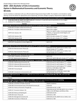 2020-2021 Bachelor of Arts in Economics Option in Mathematical