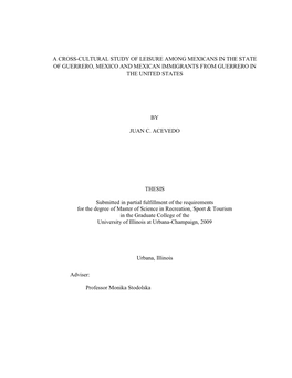 A Cross-Cultural Study of Leisure Among Mexicans in the State of Guerrero, Mexico and Mexican Immigrants from Guerrero in the United States