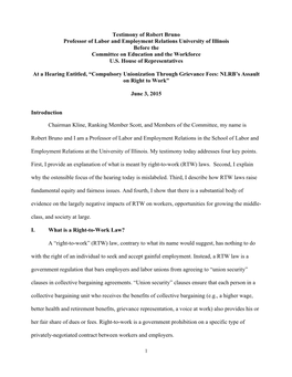 Testimony of Robert Bruno Professor of Labor and Employment Relations University of Illinois Before the Committee on Education and the Workforce U.S