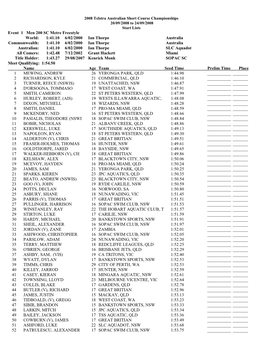 Start Lists 2008 Telstra Australian Short