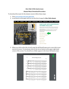 Glee Club 125Th Anniversary Alumni Music Download Procedure to Download the Music for the Alumni Concert, Follow These Steps