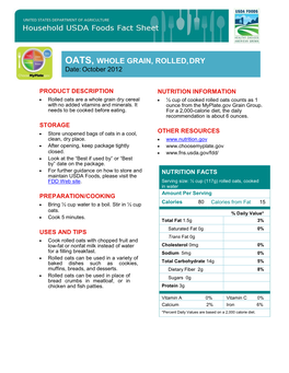 NUTRITION FACTS Maintain USDA Foods, Please Visit the FDD Web Site