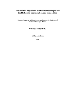 The Creative Application of Extended Techniques for Double Bass in Improvisation and Composition