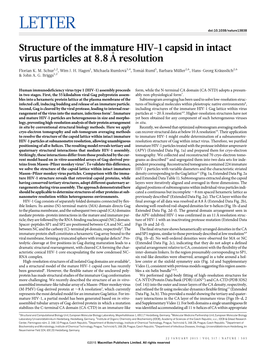 Structure of the Immature HIV-1 Capsid in Intact Virus Particles at 8.8 Ĺ