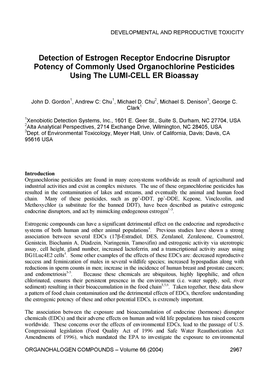 Detection of Estrogen Receptor Endocrine Disruptor Potency of Commonly Used Organochlorine Pesticides Using the LUMI-CELL ER Bioassay