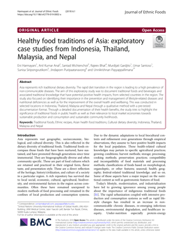 Healthy Food Traditions of Asia: Exploratory Case Studies From