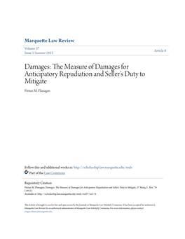 Damages: the Measure of Damages for Anticipatory Repudiation and Seller's Duty to Mitigate, 37 Marq