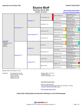 Elusive Bluff Bay Horse; Mar 26, 2006 View Complete Auction History 2 Starts, G3 Winner Click Here for Interactive Nicking