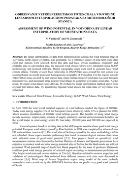 Određivanje Vetroenergetskog Potencijala Vojvodine Linearnom Interpolacijom Podataka Sa Meteoroloških Stanica