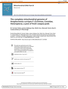 The Complete Mitochondrial Genome of Anoplocnemis Curvipes F. (Coreinea, Coreidae, Heteroptera), a Pest of Fresh Cowpea Pods