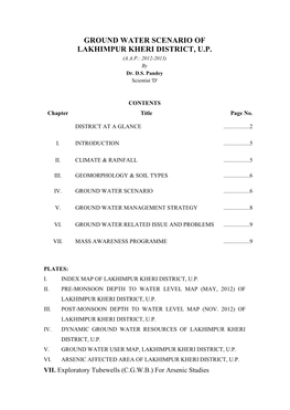 Ground Water Scenario of Lakhimpur Kheri District, Up