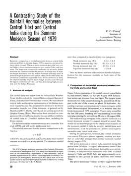 A Contrasting Study of the Rainfall Anomalies Between Central Tibet and Central India During the Summer Monsoon Season of 1979