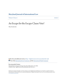 An Escape for the Escape Clause Veto? Mira Davidovski