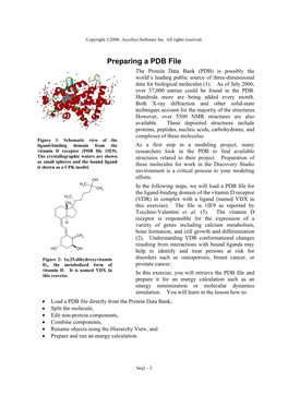 Preparing a PDB File the Protein Data Bank (PDB) Is Possibly the World’S Leading Public Source of Three-Dimensional Data for Biological Molecules (1)