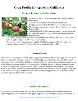 Crop Profile for Apples in California General Production