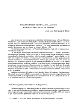 DOCUMENTACIÓN MEDIEVAL DEL ARCHIVO HISTÓRICO PROVINCIAL DE ZAMORA José Luis Rodríguez De Diego