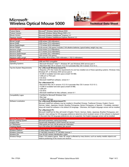 Version Information Product Name Microsoft® Wireless Optical Mouse