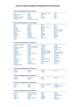 Liste Des Villes Et Villages Du Département De La Gironde