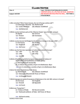 Mcq Drill for Practice—Test Yourself (Answer Key at the Last)