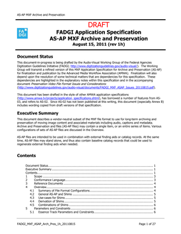 MXF Application Specification for Archiving and Preservation