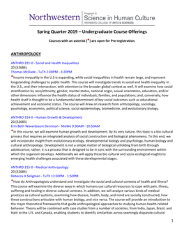 Spring Quarter 2019 – Undergraduate Course Offerings