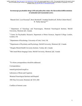 Serotonergic Psychedelic Drugs LSD and Psilocybin Reduce the Hierarchical Differentiation of Unimodal and Transmodal Cortex