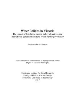 Water Politics in Victoria: the Impact of Legislative Design, Policy