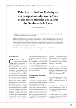 Principaux Résultats Floristiques Des Prospections Des Cours D'eau Et Des