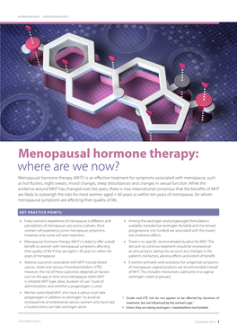 Menopausal Hormone Therapy