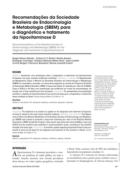 (SBEM) for the Diagnosis and Treatment of Hypovitaminosis D