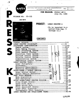 July 29, 1966 RELEASE NO: 66-195 3 NATIONAL AERONAUTICS and SPACE ADMINISTRATION WO 2-41 55 I WASHINGTON