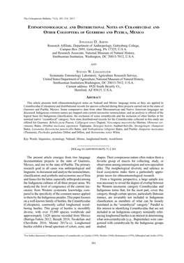 Ethnoentomological and Distributional Notes on Cerambycidae and Other Coleoptera of Guerrero and Puebla,Mexico