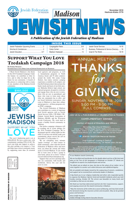 A Publication of the Jewish Federation of Madison INSIDE THIS ISSUE Jewish Federation Upcoming Events