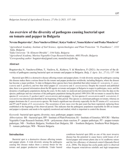 An Overview of the Diversity of Pathogens Causing Bacterial Spot on Tomato and Pepper in Bulgaria