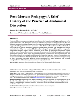 A Brief History of the Practice of Anatomical Dissection