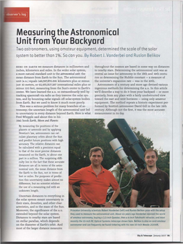 Measuring the Astronomical Unit from Your Backyard Two Astronomers, Using Amateur Equipment, Determined the Scale of the Solar System to Better Than 1%