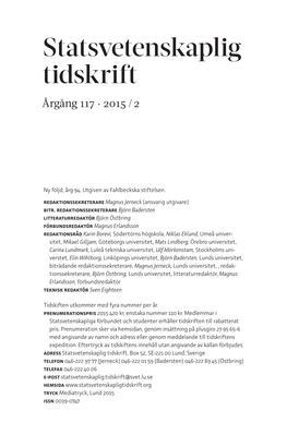 Statsvetenskaplig Tidskrift Årgång 117 · 2015 / 2