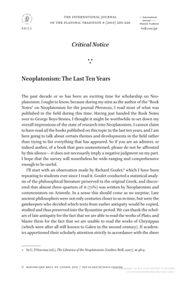 Neoplatonism: the Last Ten Years